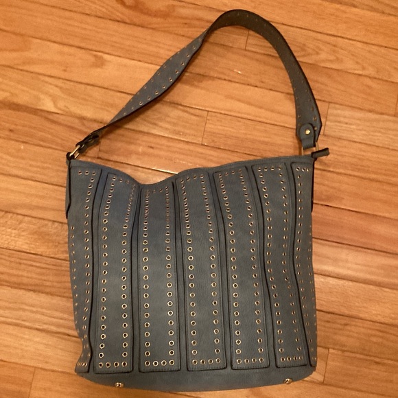 Urban Expressions Grommeted Blue Vegan Leather Nicola Hobo Shoulder Bag - Picture 4 of 11